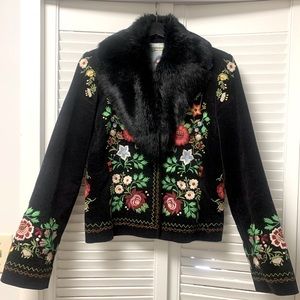 BIYA Embroidered jacket with removable fur collar size M/L
